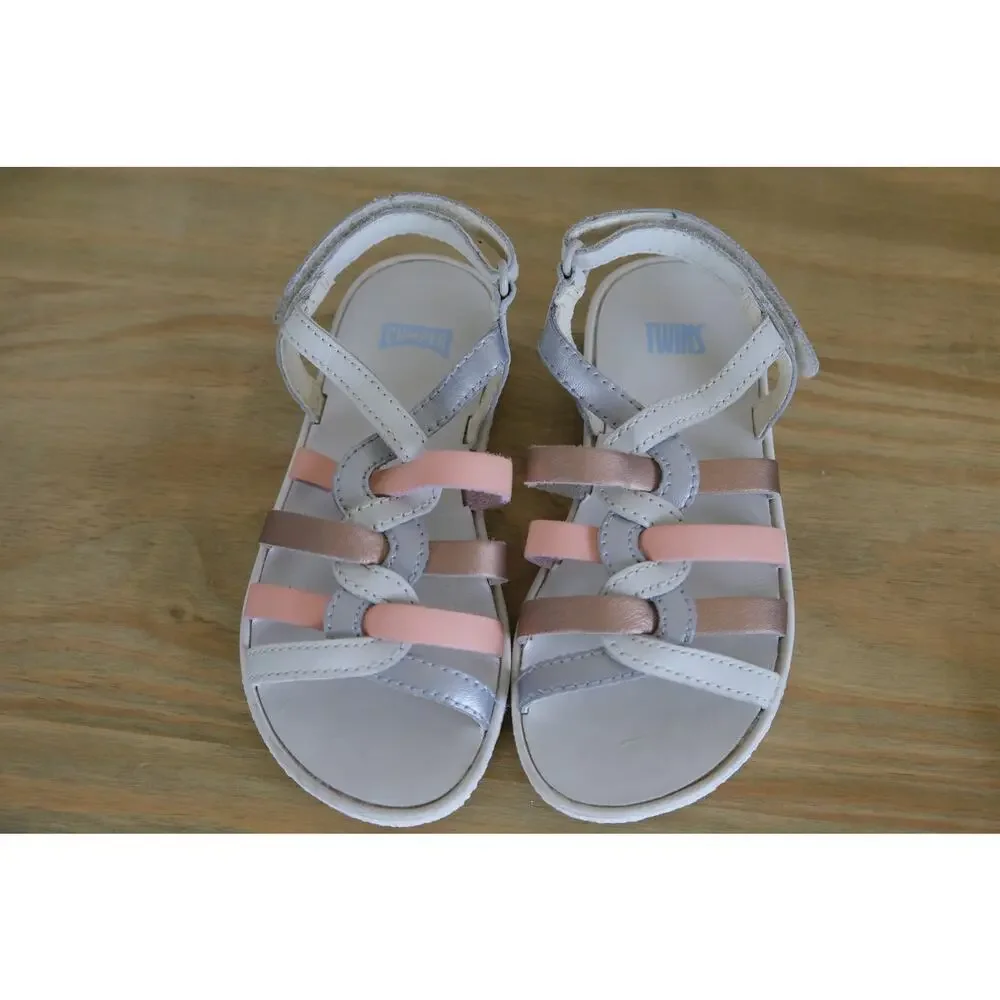 Camper Multicolor TWINS sandals Pink and White Strappy Leather, Girls Size 26 EU